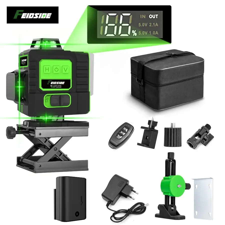 Industrial Laser Level - フェイドサイド16/12ライン4d/3dレーザーレベルグリーンラインセルフレベリング水平および垂直360超強力レーザーレベル