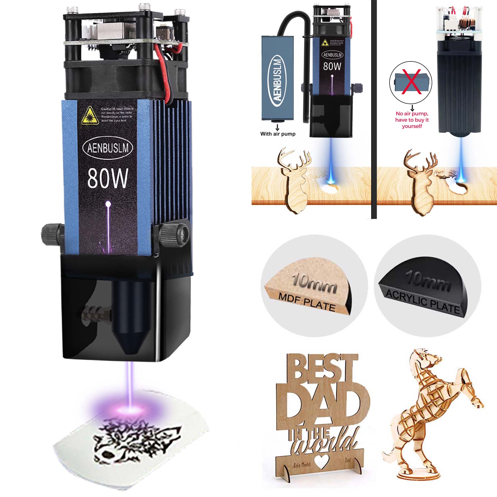 Industrial Laser Equipment - Aenbuslmレーザー切断モジュール、エアアシスト付き彫刻ヘッド、CNCレーザー彫刻機、450mm青色光、木工カッター、40w、80w