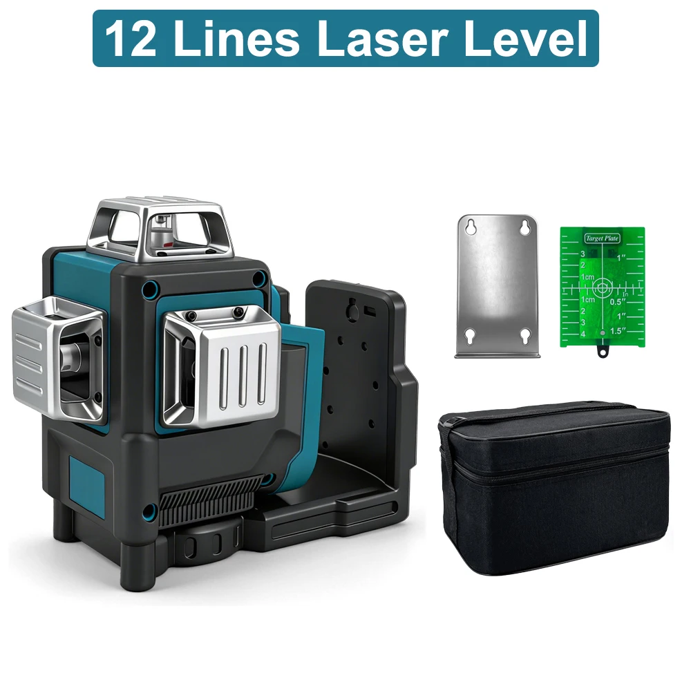 Industrial Laser Level - 12 ラインレーザーレベルグリーンラインセルフレベリング 360 水平および垂直レーザーレベルマキタ 18-21V バッテリー機器用
