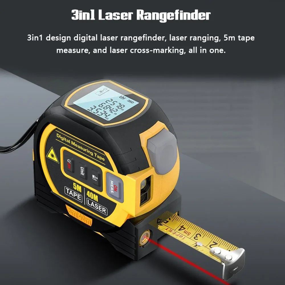 Industrial Laser Training - LCDディスプレイ付きバックライトレーザー距離計、距離計、建物測定装置、巻尺、定規、3 in 1,5 m