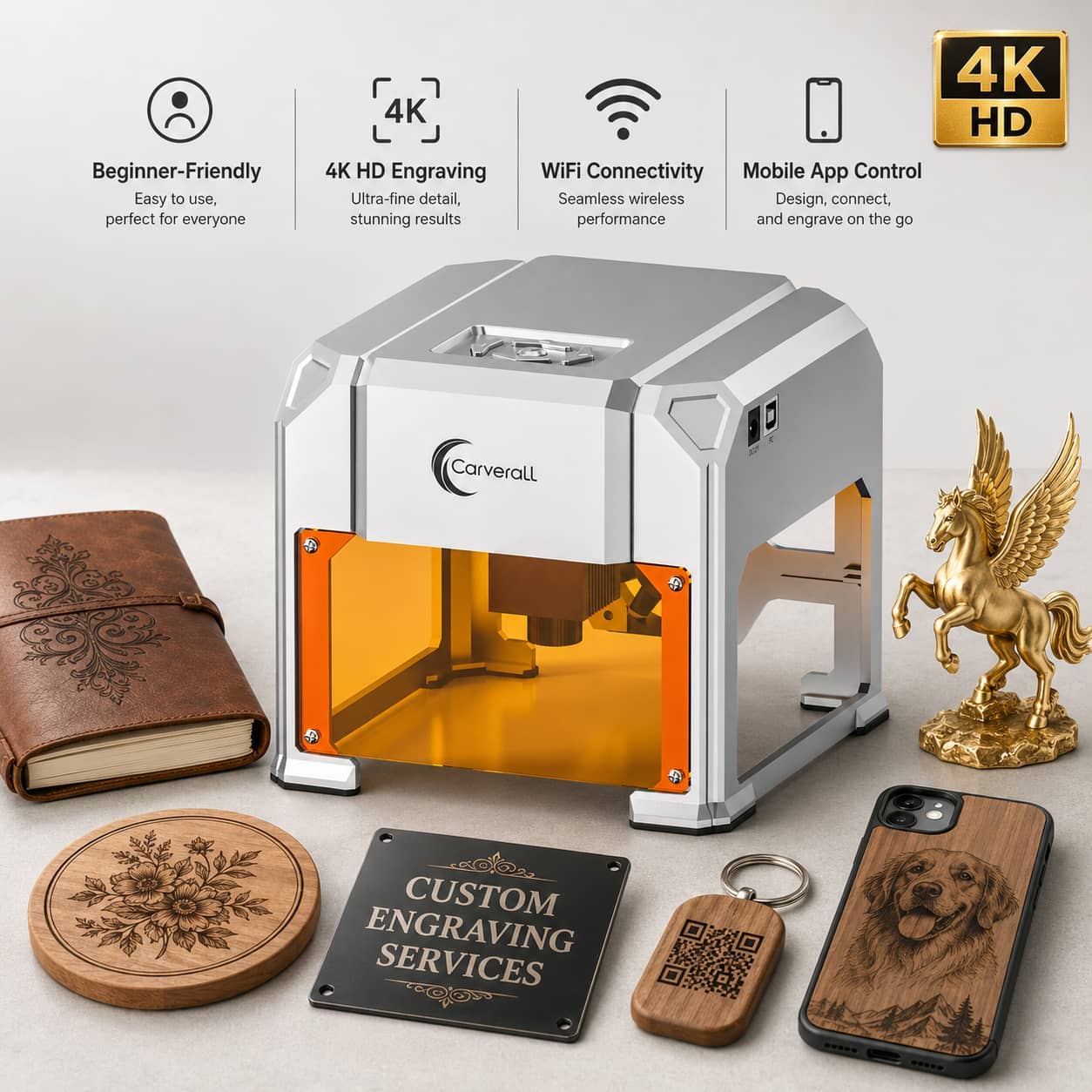 Industrial Laser Cutting - カバーラルレーザー彫刻機、K4 3W、A1 Pro 5W/10W、HDカメラポジショニング＆デュアルレーザーメタルカッター、WiFiアプリ制御、木製アクリル革DIYクラフト家庭用ワークショップ向け密閉型デスクトップ彫刻ツール