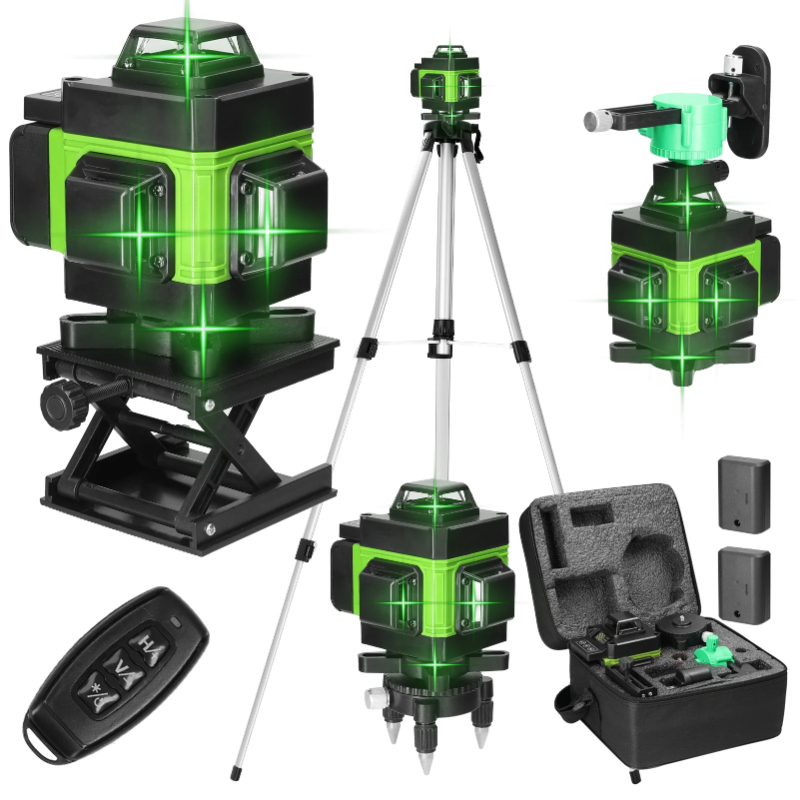 Industrial Laser Level - 三脚/ニベルAレーザー 16ライン プロ仕様グリーンレーザー墨出し器 自動水平調整 360°オートニベラント