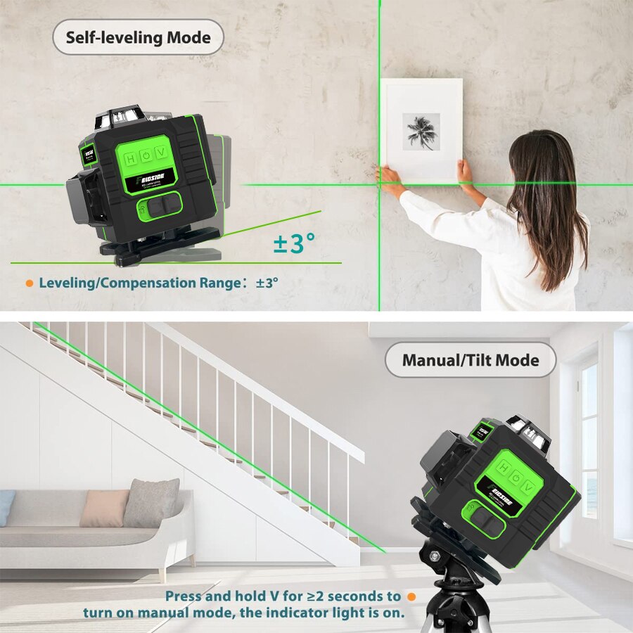 フェイドサイド16/12ライン4d/3dレーザーレベルグリー - Industrial Laser Level のレビューと価格