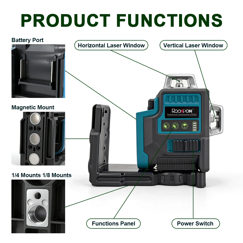 12 ラインレーザーレベルグリーンラインセルフレベリング 3 - Industrial Laser Level のレビューと価格