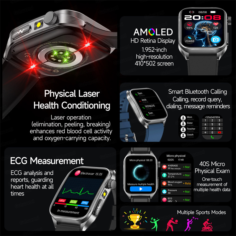 スマートウォッチ 650nm デュアルプローブレーザー健康管 - Industrial Laser Training のレビューと価格