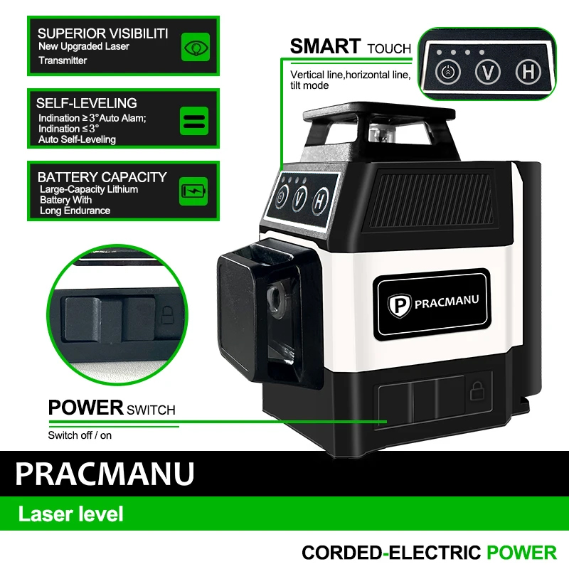 プラクマチュウ-ミニ3Dレーザーレベル,12ライン,セルフレ - Industrial Laser Level のレビューと価格