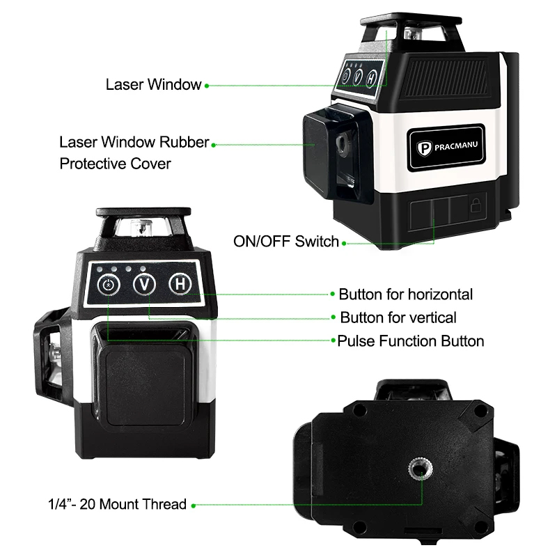 プラクマチュウ-ミニ3Dレーザーレベル,12ライン,セルフレ - Industrial Laser Level のレビューと価格